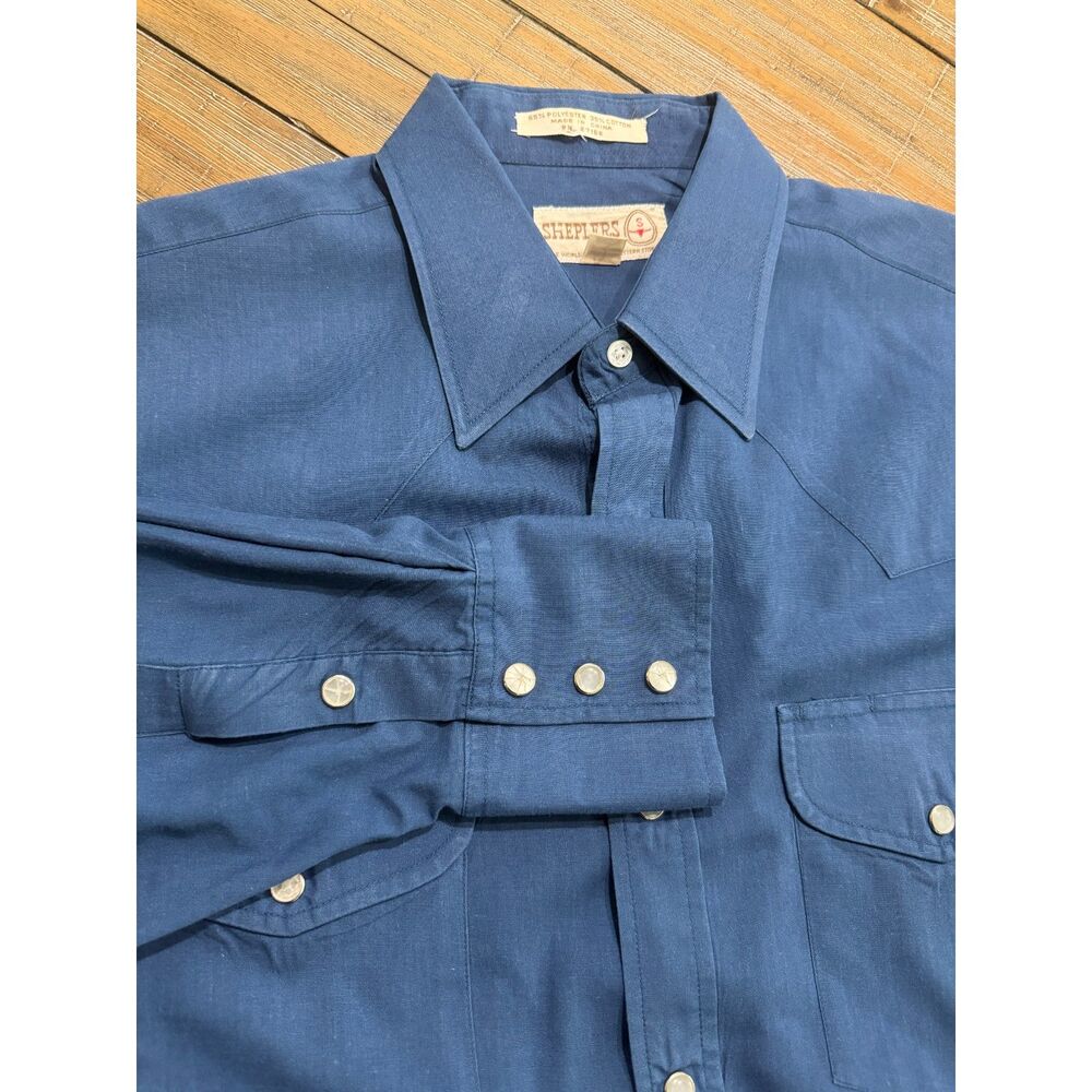 Sheplers Western Shirt Mens 15.5 32 Blue Pearl Snap Cowboy Ranch Wear